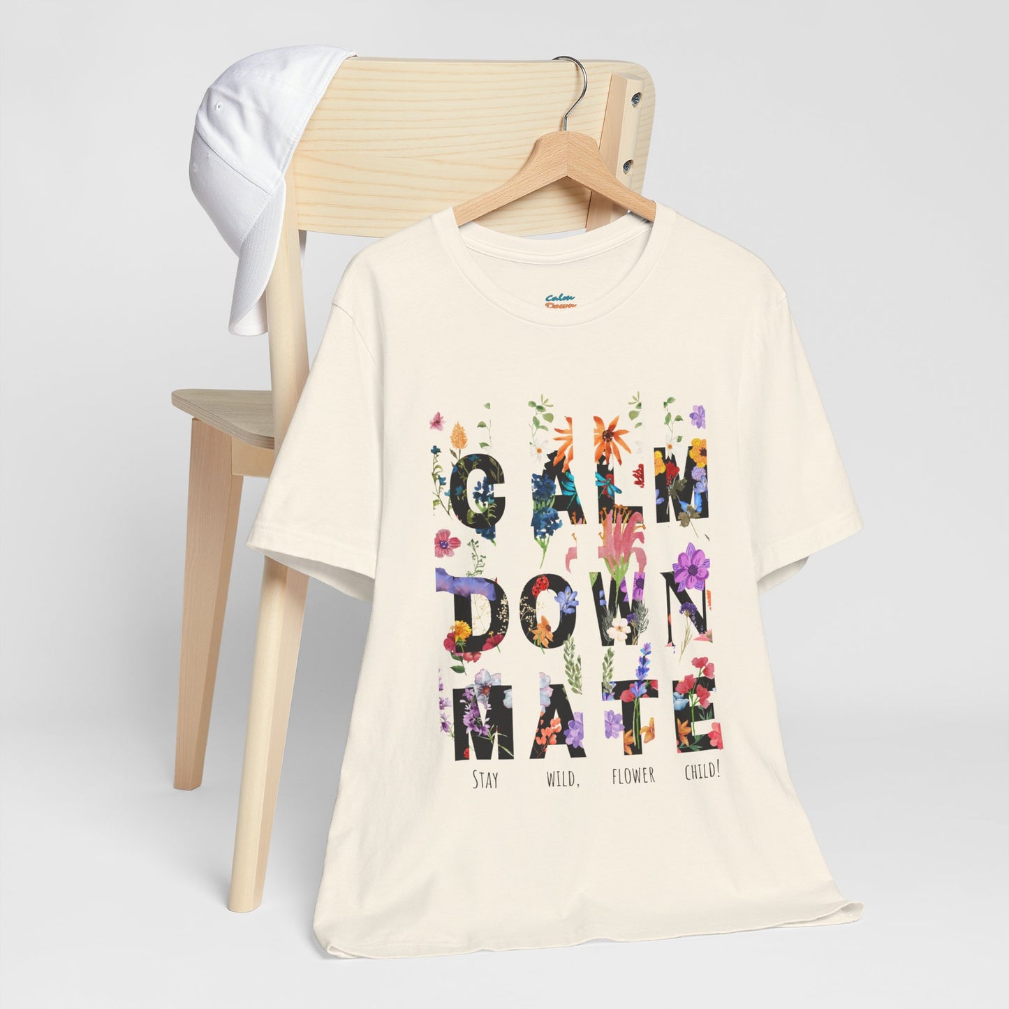 Calm Down Mate Tee, Botanical Graphic T-Shirt, Positive Vibes Top, Hope Message Shirt, Unisex Floral Tee, Inspirational Gift