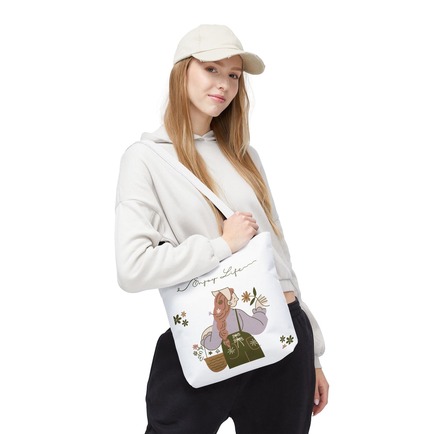 Floral Tote Bag - Positive Vibes, Eco-Friendly Shopping Bag, Everyday Use, Gift for Friends, Spring & Summer Accessory