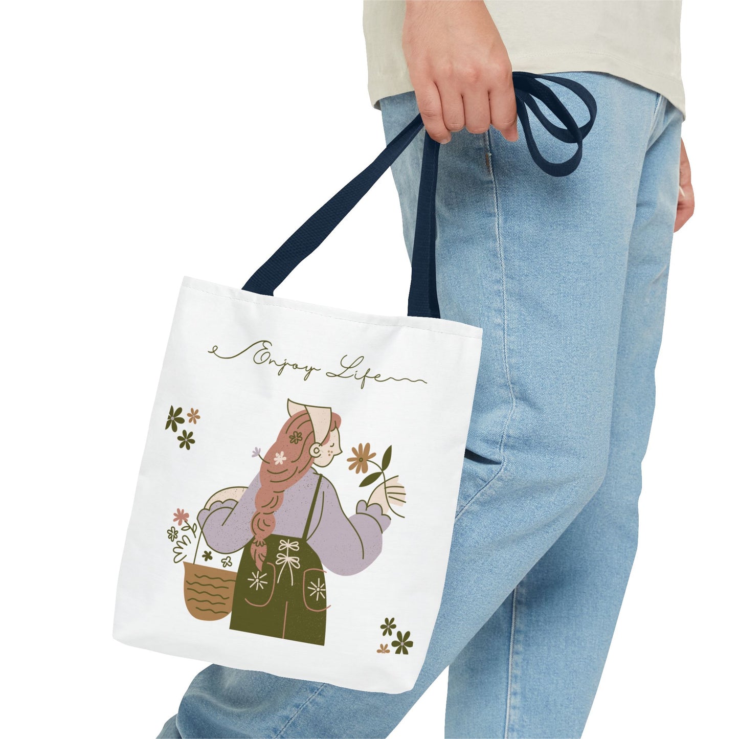 Floral Tote Bag - Positive Vibes, Eco-Friendly Shopping Bag, Everyday Use, Gift for Friends, Spring & Summer Accessory