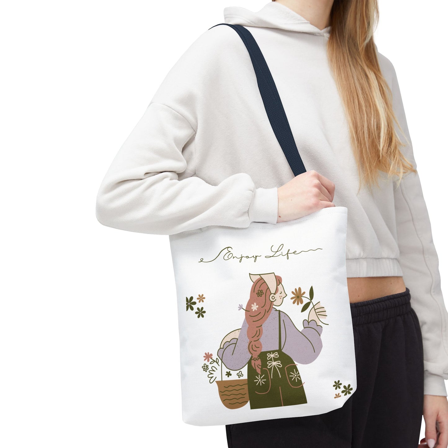 Floral Tote Bag - Positive Vibes, Eco-Friendly Shopping Bag, Everyday Use, Gift for Friends, Spring & Summer Accessory