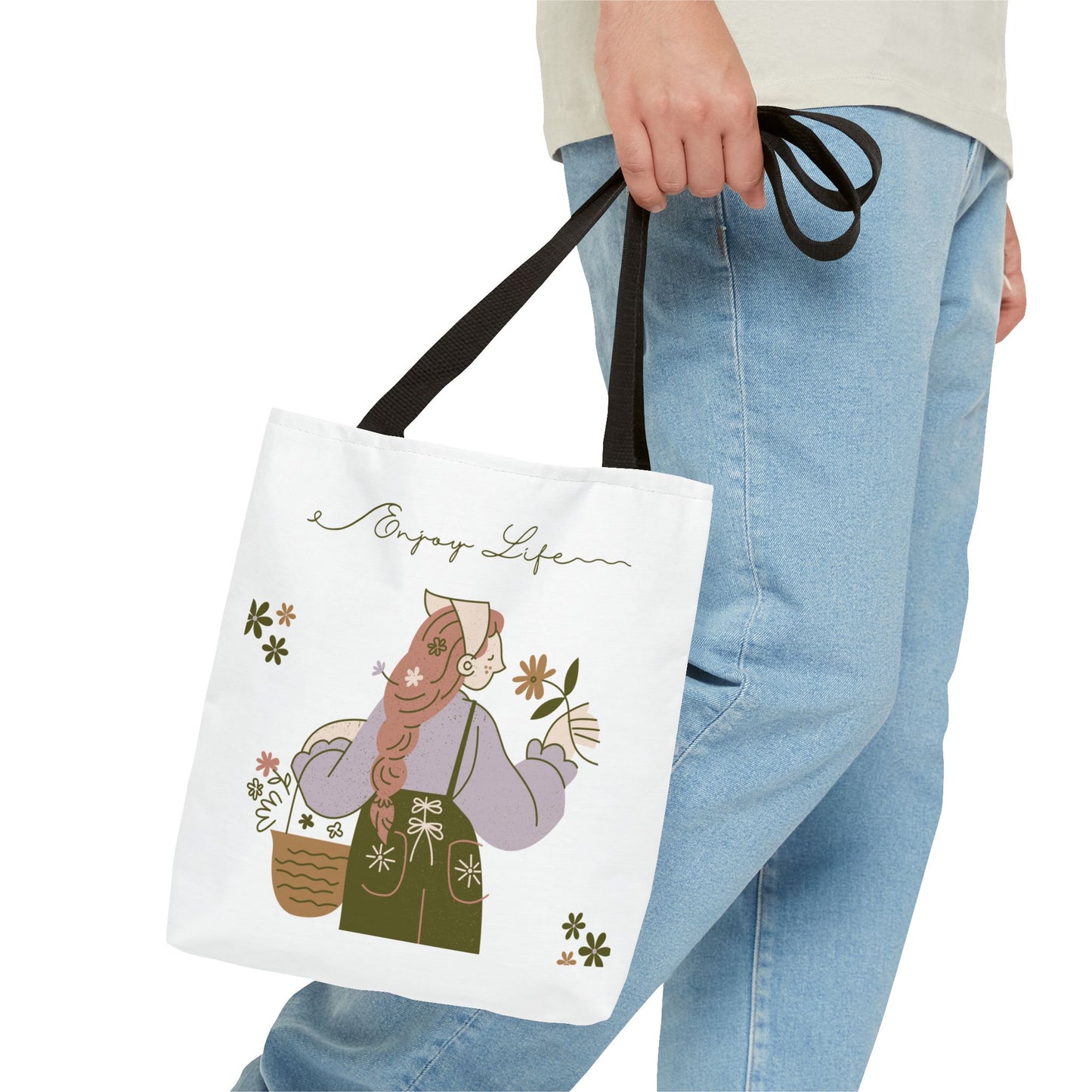 Floral Tote Bag - Positive Vibes, Eco-Friendly Shopping Bag, Everyday Use, Gift for Friends, Spring & Summer Accessory