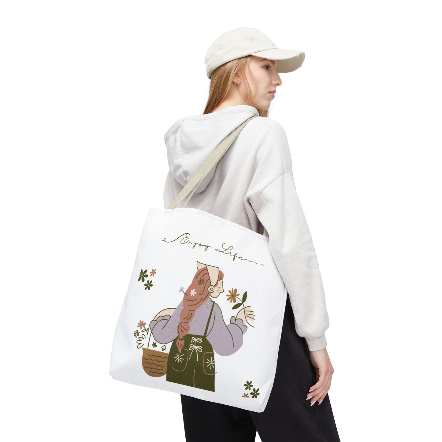 Floral Tote Bag - Positive Vibes, Eco-Friendly Shopping Bag, Everyday Use, Gift for Friends, Spring & Summer Accessory