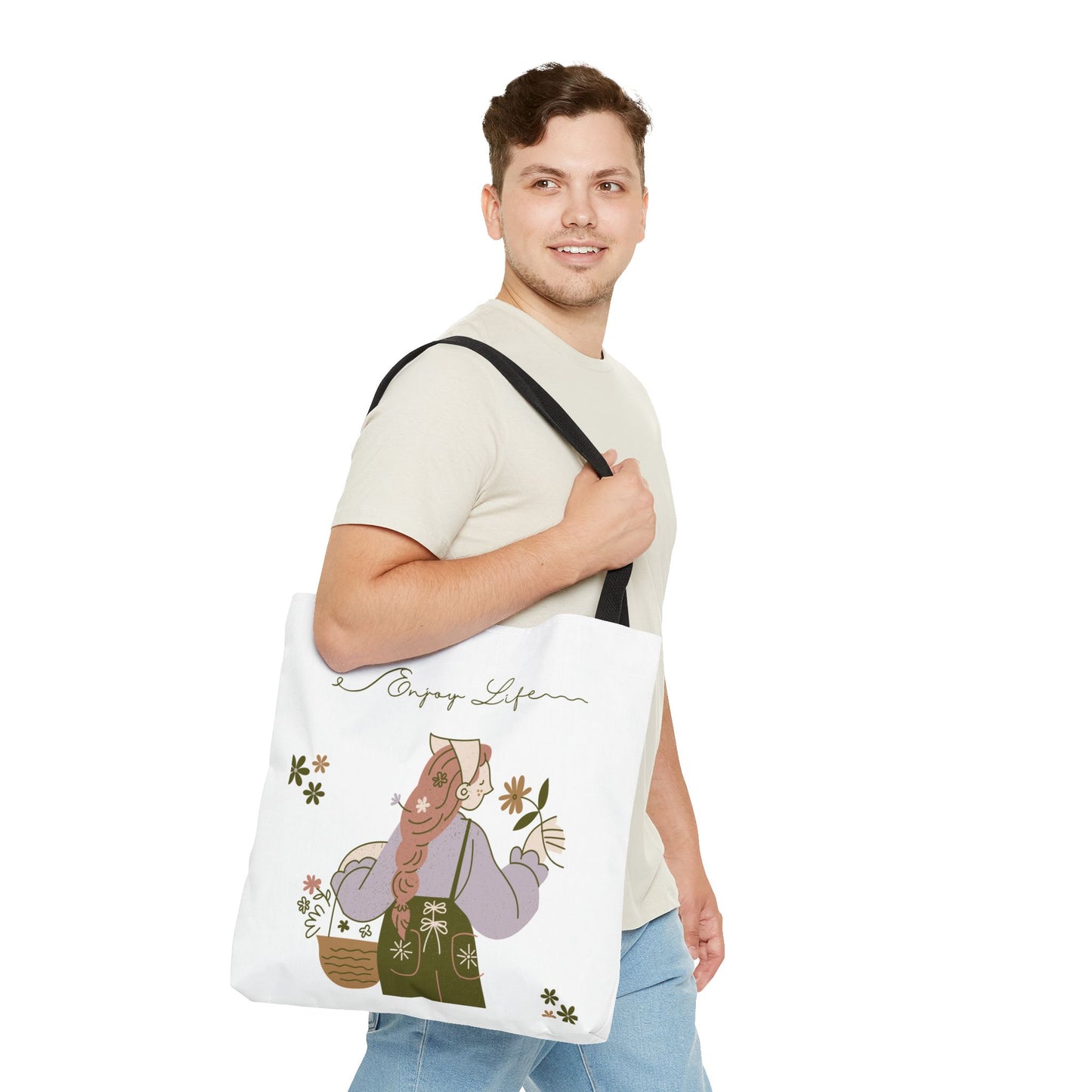 Floral Tote Bag - Positive Vibes, Eco-Friendly Shopping Bag, Everyday Use, Gift for Friends, Spring & Summer Accessory