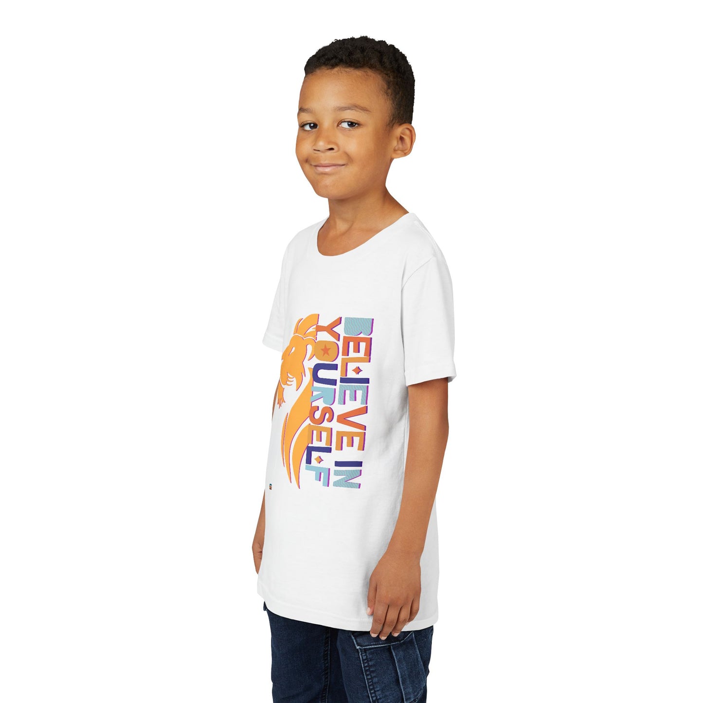 Inspirational Youth Short Sleeve Tee - "Believe in Yourself"(front) & "Happy"(back) Print