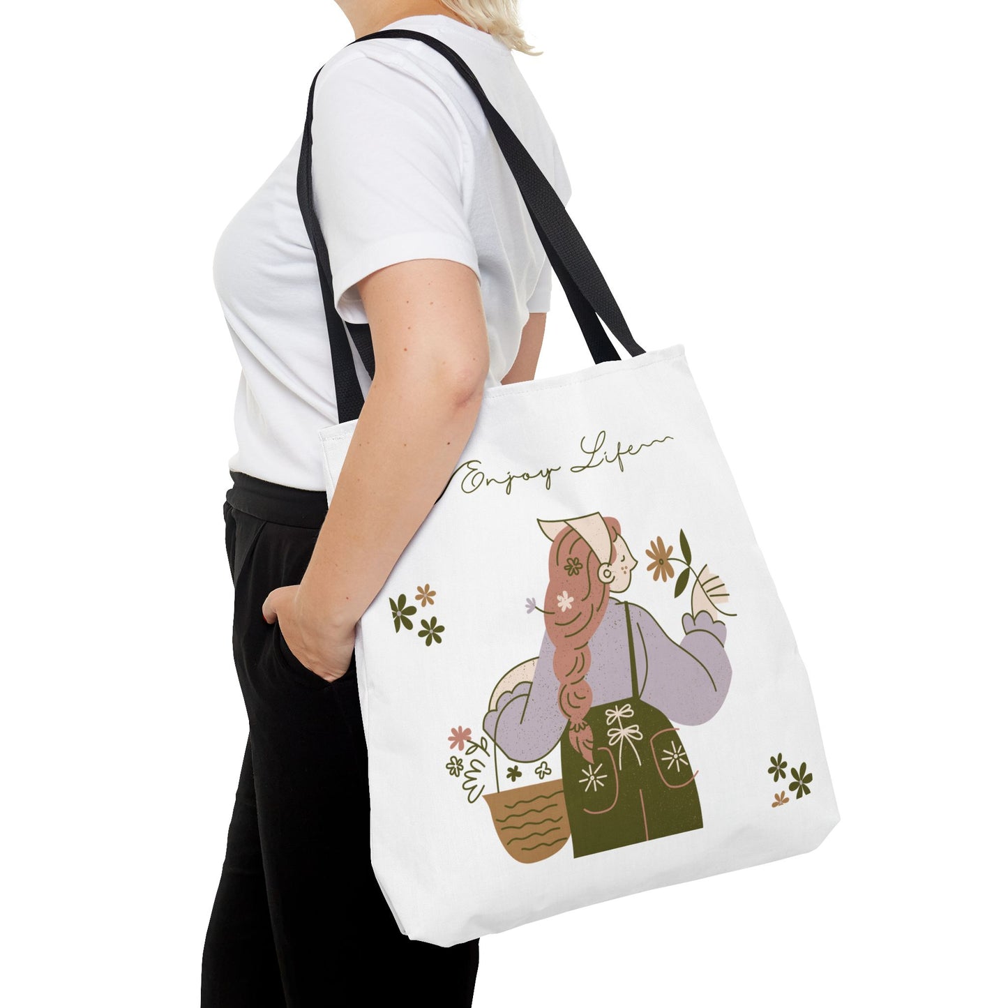 Floral Tote Bag - Positive Vibes, Eco-Friendly Shopping Bag, Everyday Use, Gift for Friends, Spring & Summer Accessory