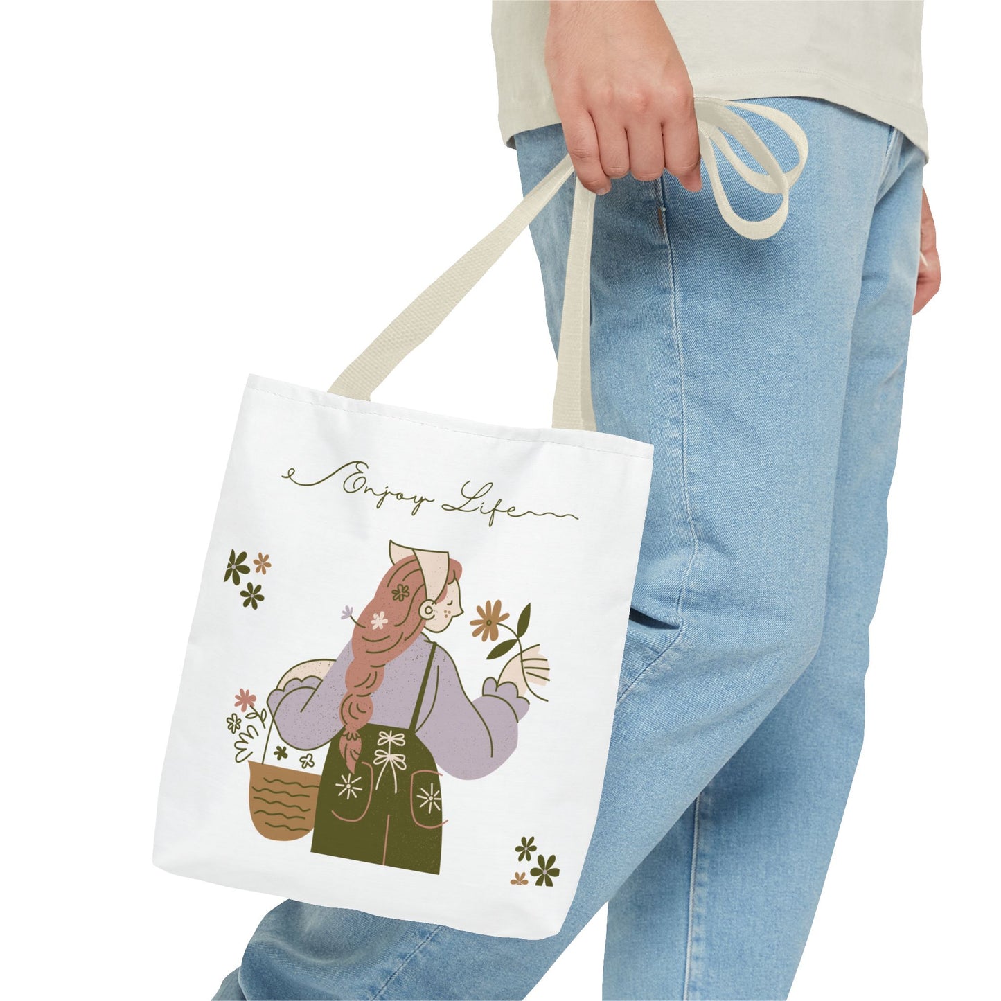 Floral Tote Bag - Positive Vibes, Eco-Friendly Shopping Bag, Everyday Use, Gift for Friends, Spring & Summer Accessory