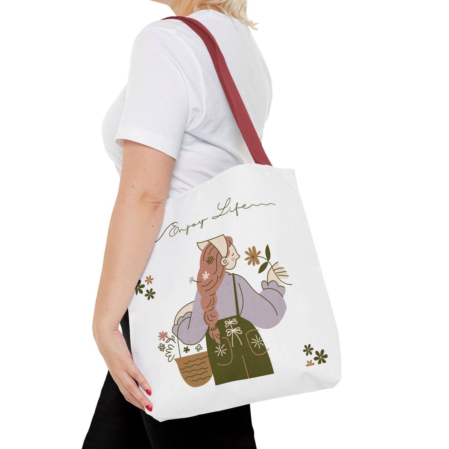 Floral Tote Bag - Positive Vibes, Eco-Friendly Shopping Bag, Everyday Use, Gift for Friends, Spring & Summer Accessory