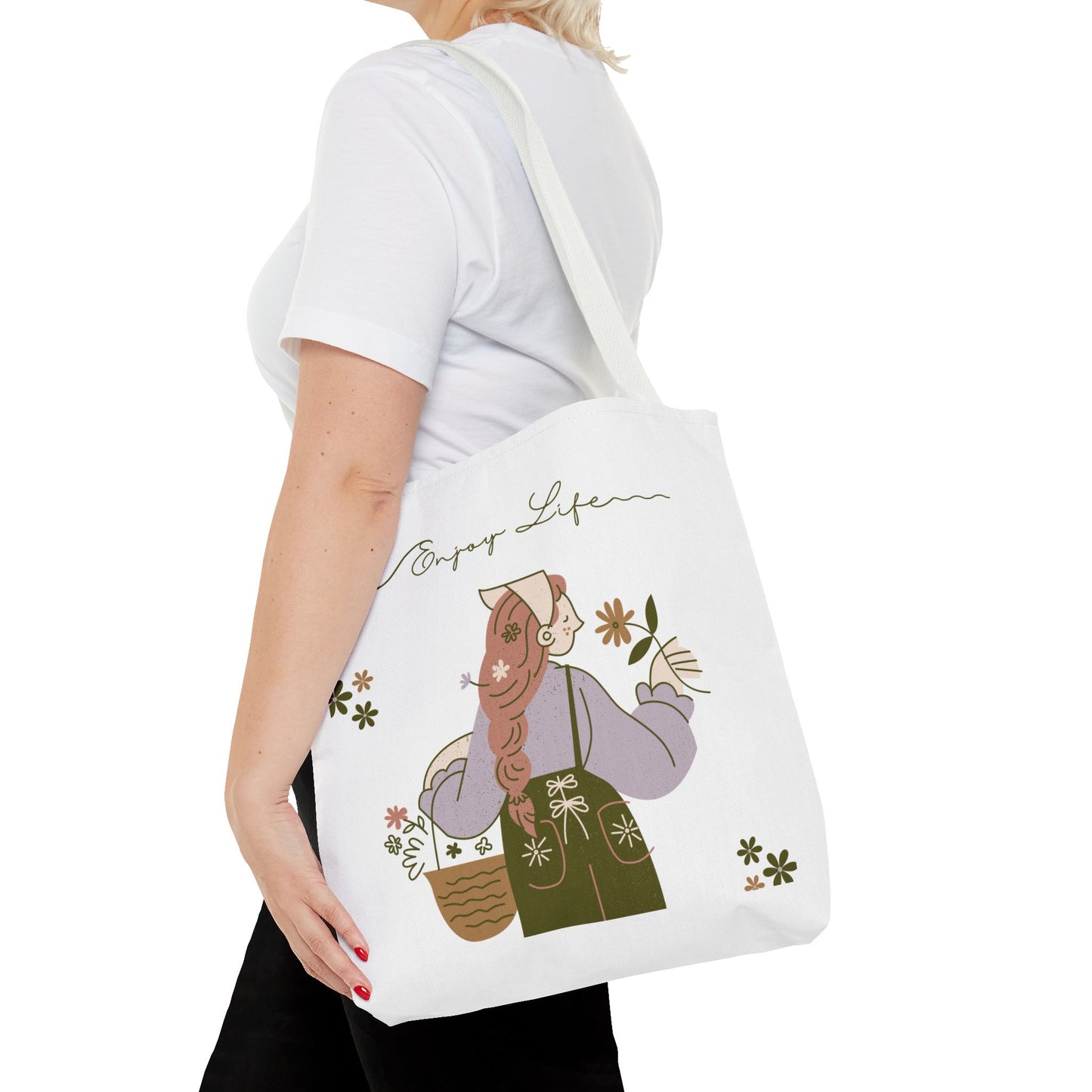 Floral Tote Bag - Positive Vibes, Eco-Friendly Shopping Bag, Everyday Use, Gift for Friends, Spring & Summer Accessory