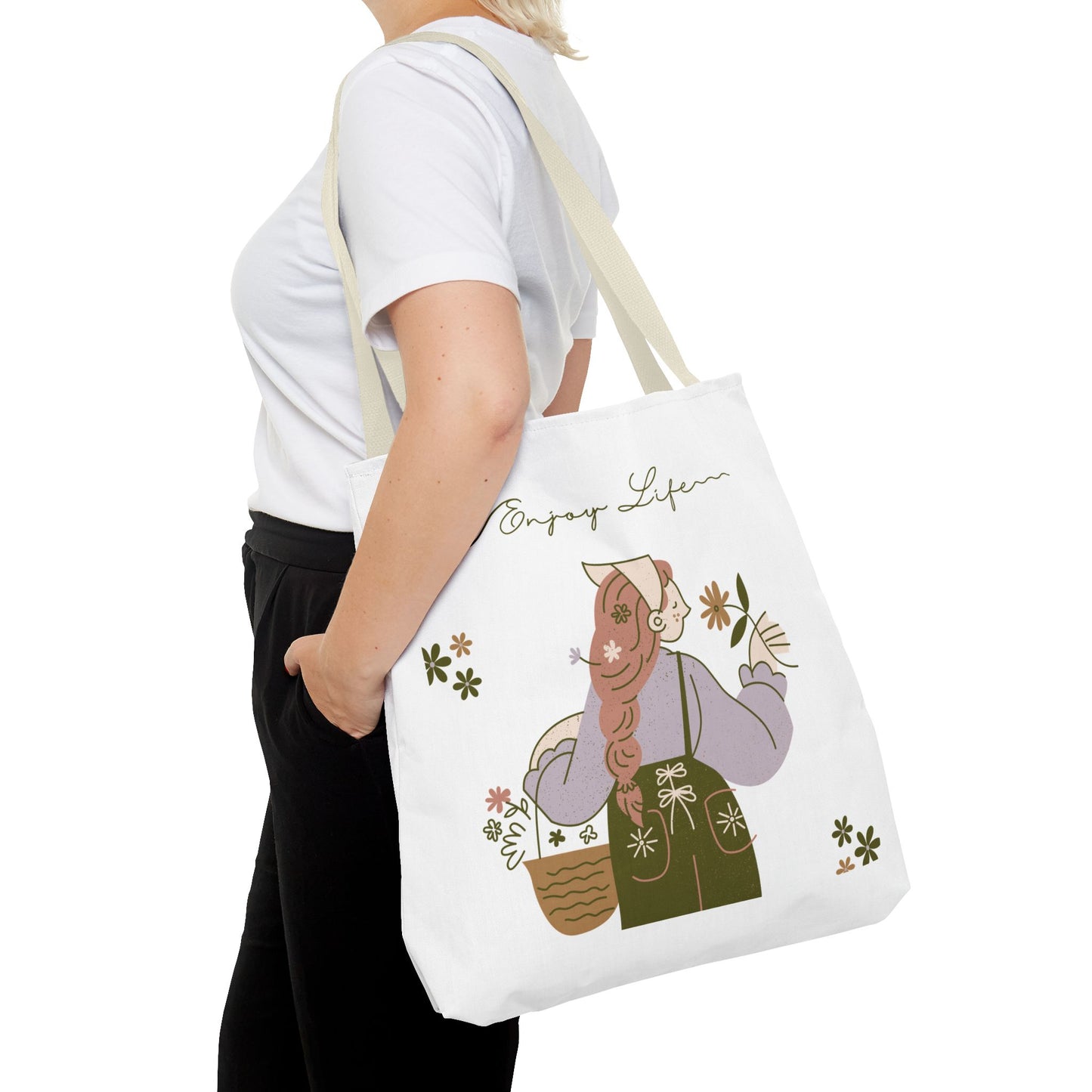 Floral Tote Bag - Positive Vibes, Eco-Friendly Shopping Bag, Everyday Use, Gift for Friends, Spring & Summer Accessory