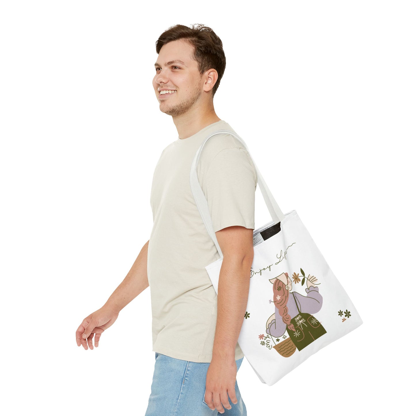 Floral Tote Bag - Positive Vibes, Eco-Friendly Shopping Bag, Everyday Use, Gift for Friends, Spring & Summer Accessory