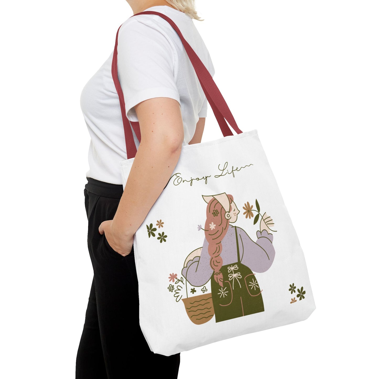 Floral Tote Bag - Positive Vibes, Eco-Friendly Shopping Bag, Everyday Use, Gift for Friends, Spring & Summer Accessory