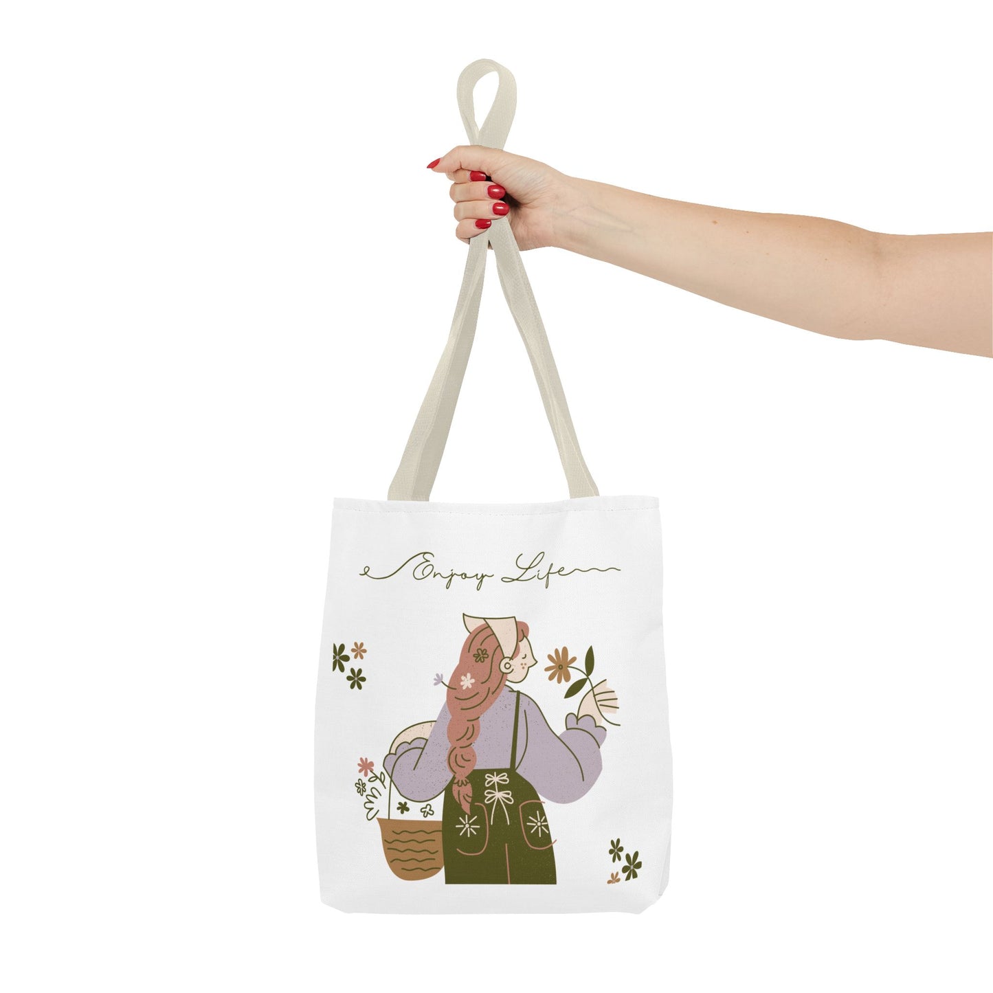 Floral Tote Bag - Positive Vibes, Eco-Friendly Shopping Bag, Everyday Use, Gift for Friends, Spring & Summer Accessory
