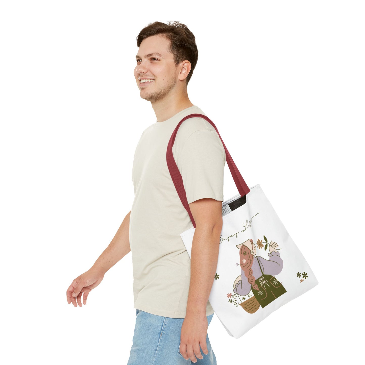 Floral Tote Bag - Positive Vibes, Eco-Friendly Shopping Bag, Everyday Use, Gift for Friends, Spring & Summer Accessory