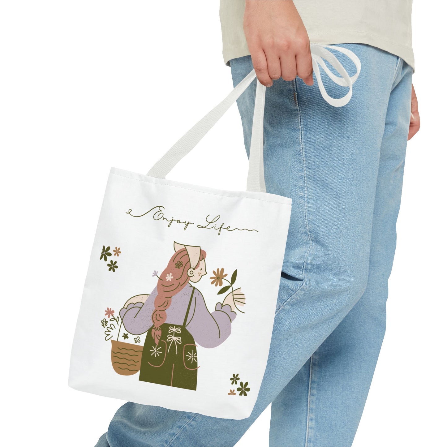 Floral Tote Bag - Positive Vibes, Eco-Friendly Shopping Bag, Everyday Use, Gift for Friends, Spring & Summer Accessory