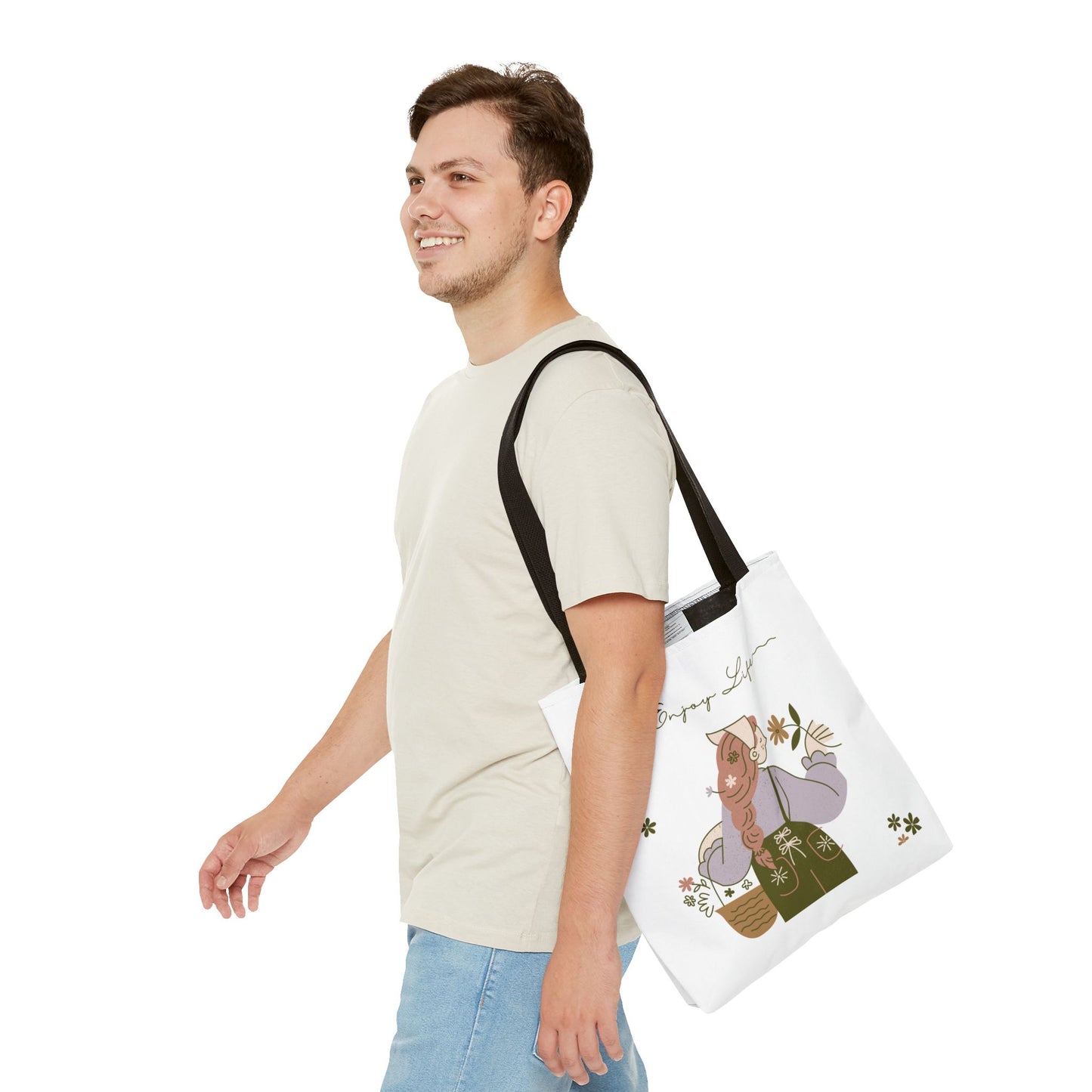 Floral Tote Bag - Positive Vibes, Eco-Friendly Shopping Bag, Everyday Use, Gift for Friends, Spring & Summer Accessory
