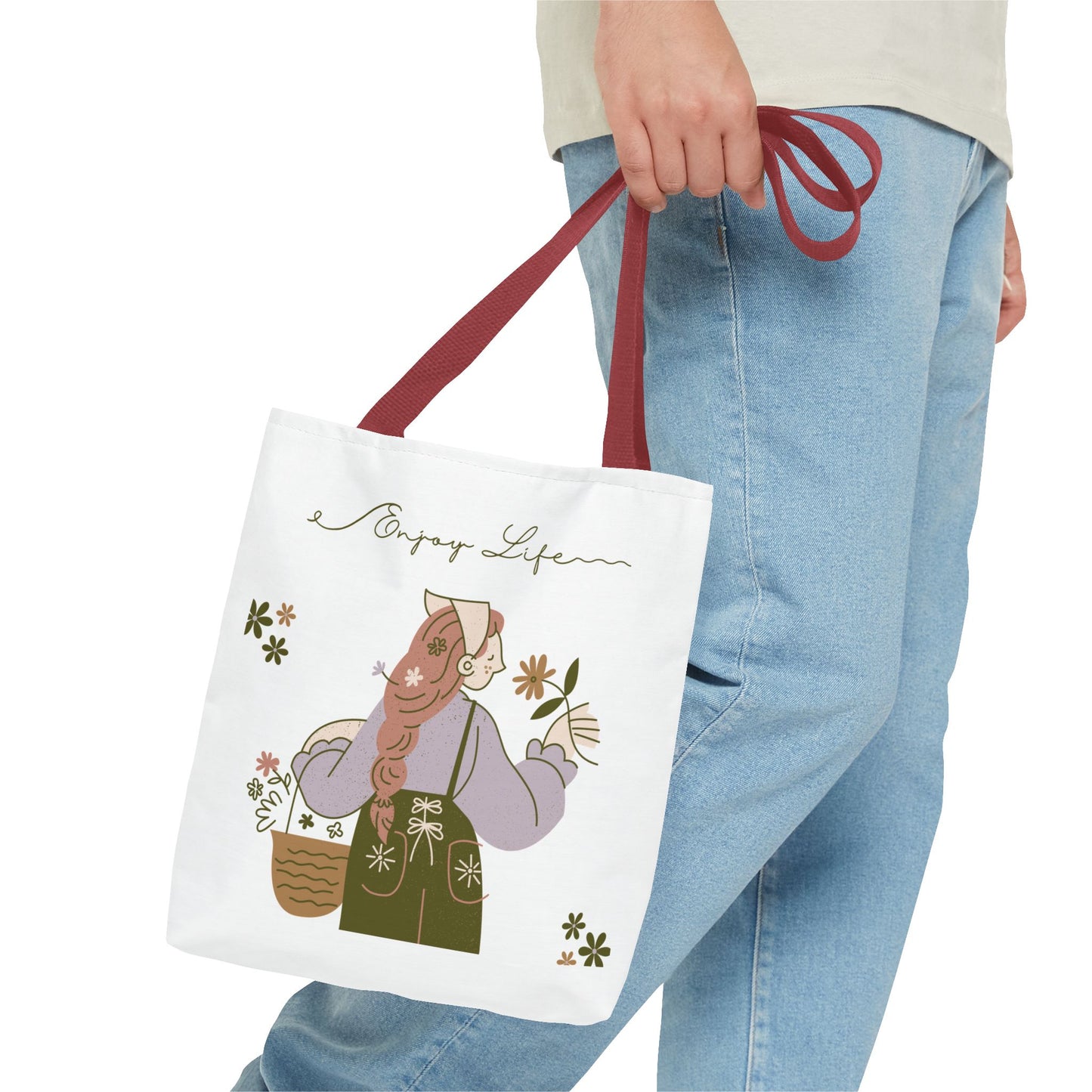 Floral Tote Bag - Positive Vibes, Eco-Friendly Shopping Bag, Everyday Use, Gift for Friends, Spring & Summer Accessory