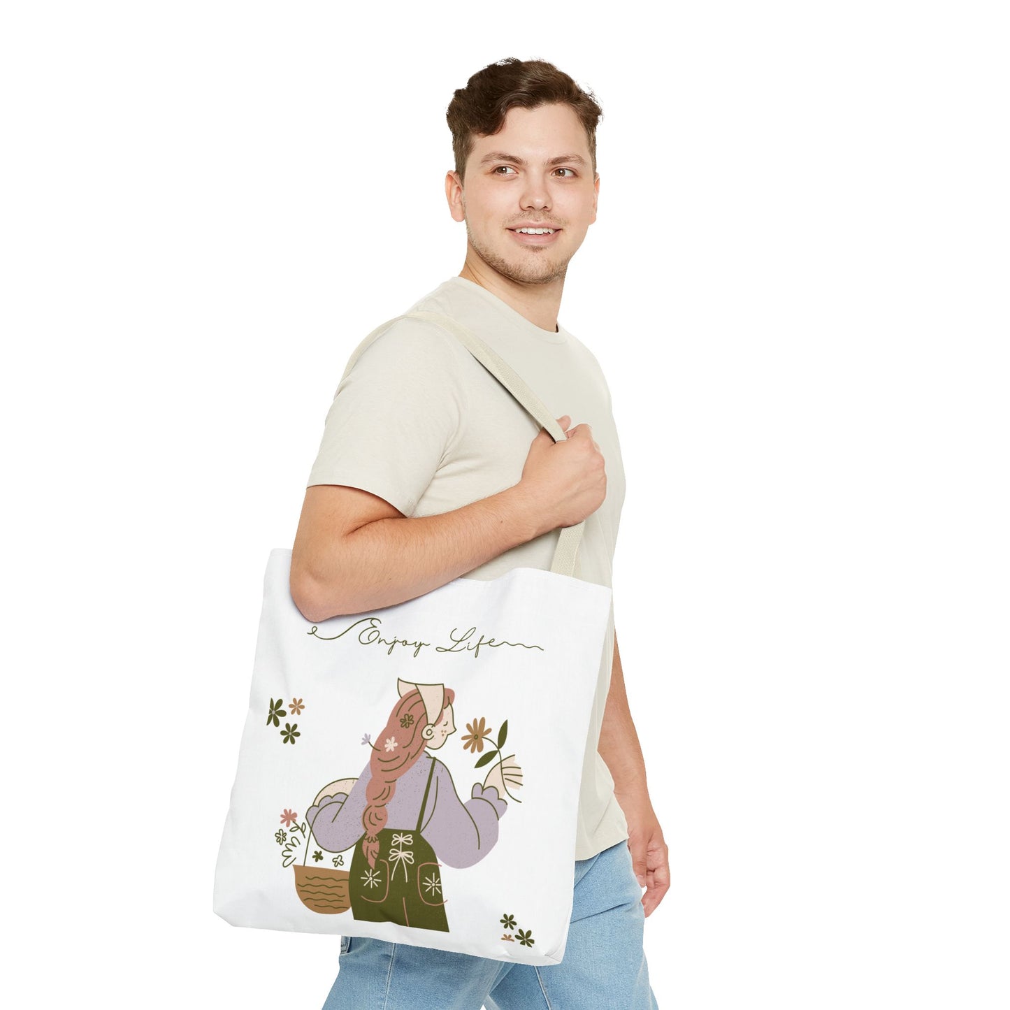 Floral Tote Bag - Positive Vibes, Eco-Friendly Shopping Bag, Everyday Use, Gift for Friends, Spring & Summer Accessory