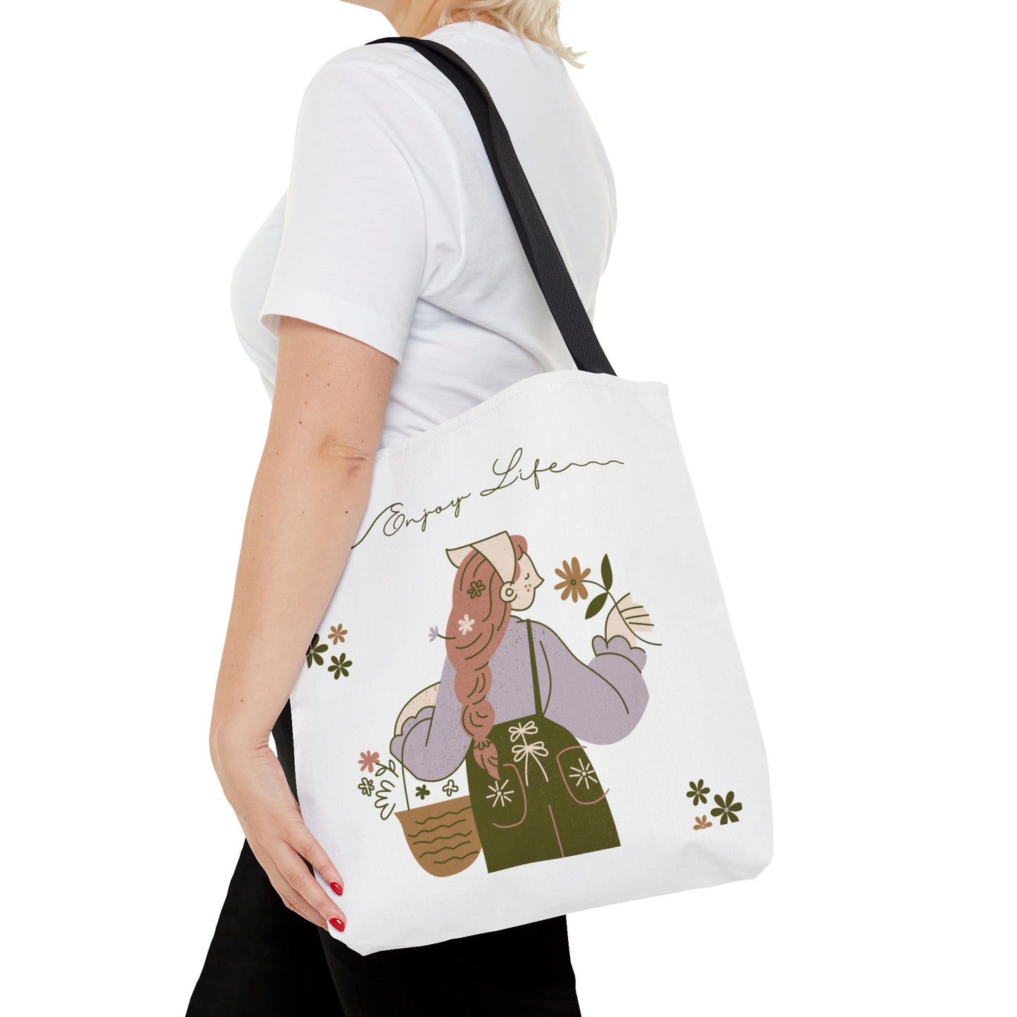Floral Tote Bag - Positive Vibes, Eco-Friendly Shopping Bag, Everyday Use, Gift for Friends, Spring & Summer Accessory