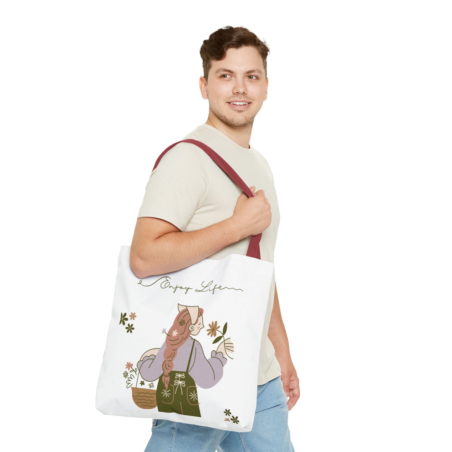 Floral Tote Bag - Positive Vibes, Eco-Friendly Shopping Bag, Everyday Use, Gift for Friends, Spring & Summer Accessory