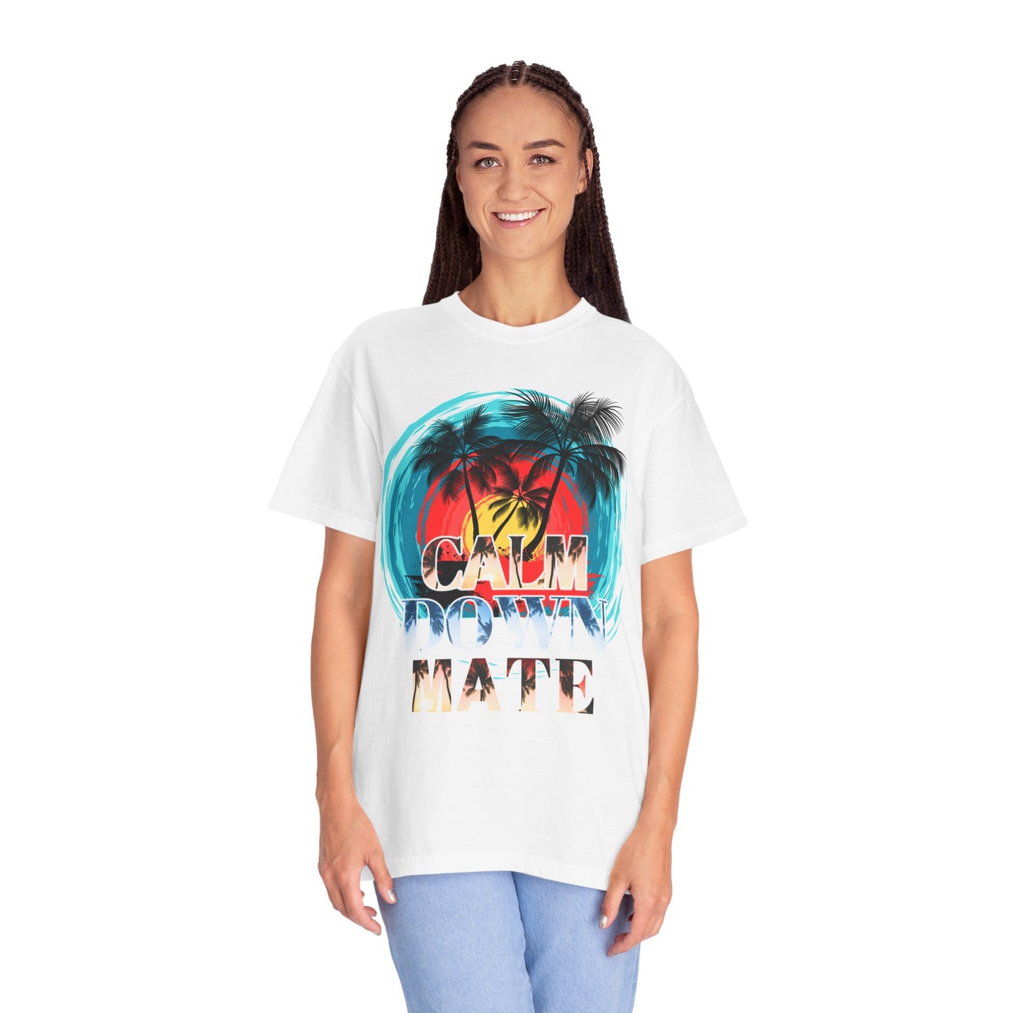 Calm Down Mate Unisex Garment-Dyed T-Shirt - Fun Graphic Tee for Relaxed Vibes
