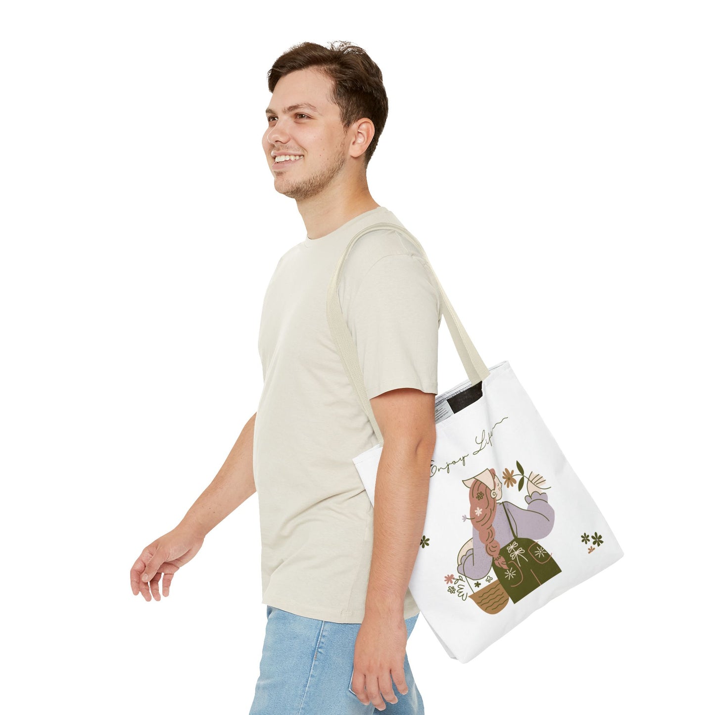 Floral Tote Bag - Positive Vibes, Eco-Friendly Shopping Bag, Everyday Use, Gift for Friends, Spring & Summer Accessory