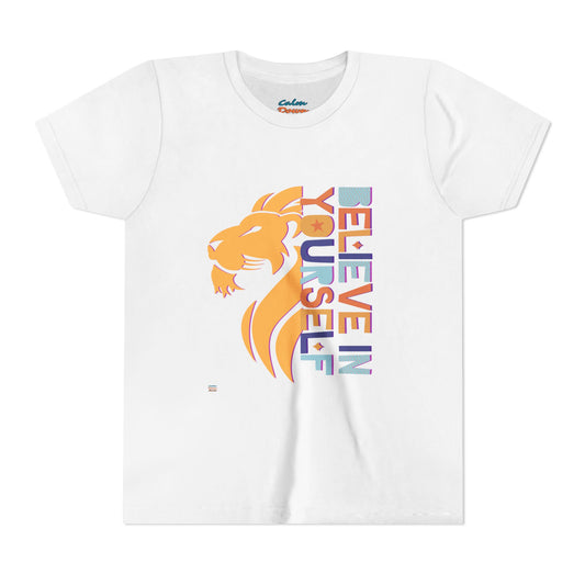 Inspirational Youth Short Sleeve Tee - "Believe in Yourself"(front) & "Happy"(back) Print